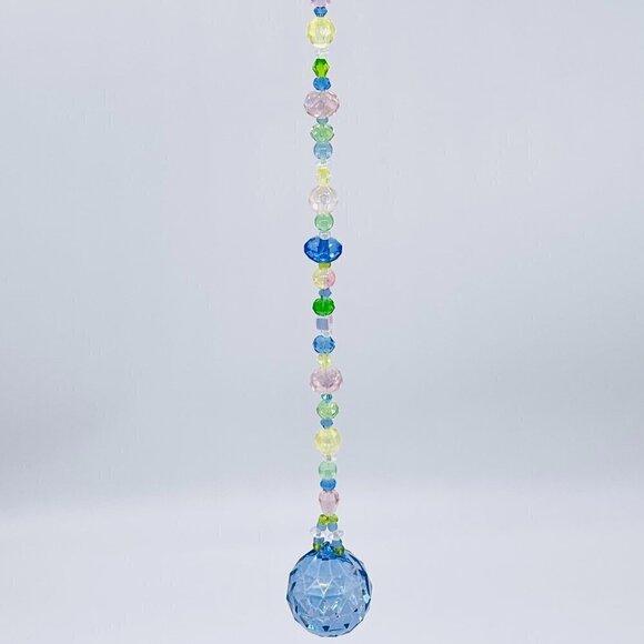Beaded Suncatcher - Pastel Pink Blue Green Yellow - Blue Crystal Prism - Decor - Picture 7 of 12